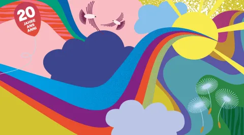 Keyvisual zum Tanzfest 2025, bunter  Regenbogen und Sonne