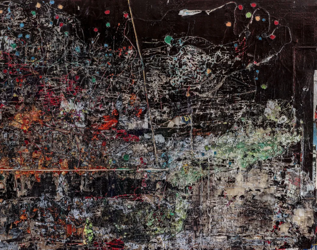 Mark Bradford, Cerberus, 2018 (Detail), Mixed media on canvas, 365.8 x 1371.6 cm, Daros Collection, Switzerland © Mark Bradford. Courtesy the artist and Hauser & Wirth